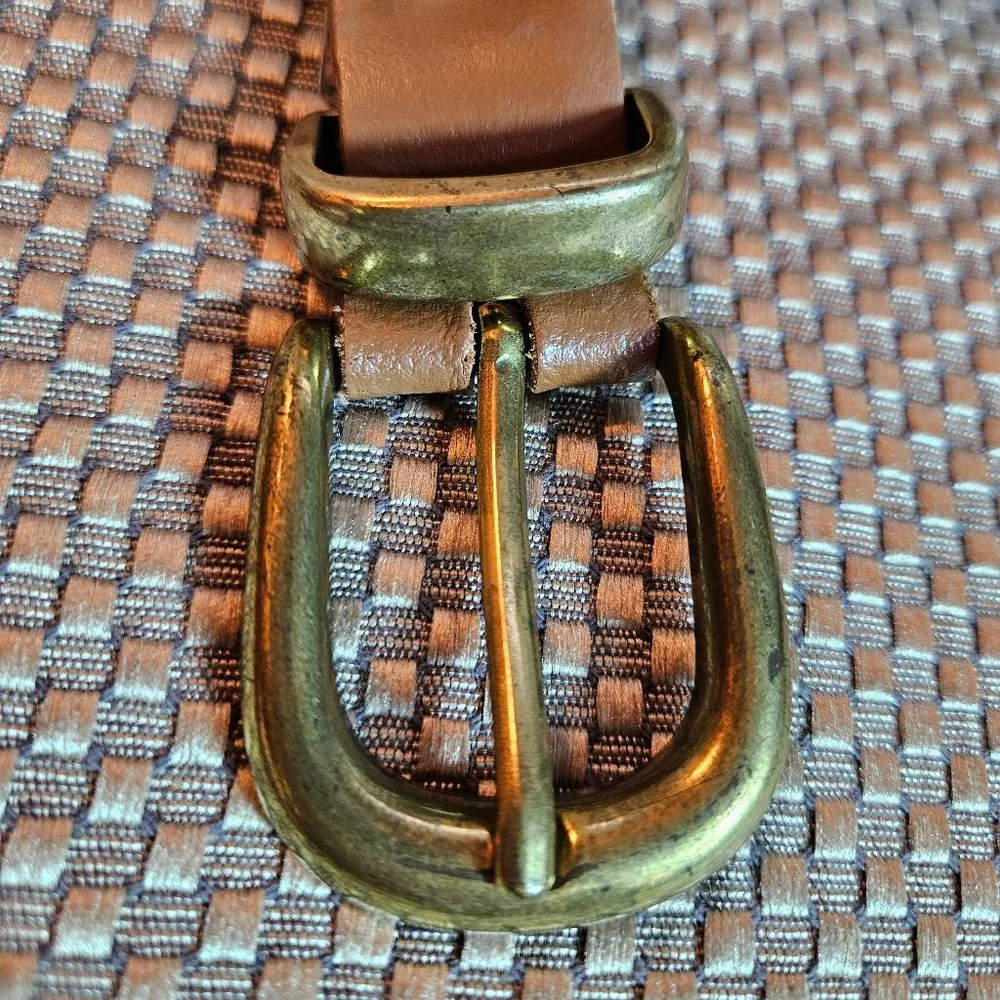 Vintage Braided Leather Belt Brass Buckle Navy Tan Cream Green 51